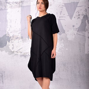 Black Dress, Midi Dress, Maternity dress, Wide dress, V neckline dress, 3/4 sleeved dress, casual dress, oversize dress UrbanMood UM-132-CO image 1