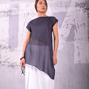 Top, top sin mangas, top asimétrico, top de algodón, blusa, túnica, top sin mangas, top gris, top informal, top elegante, túnica de algodón, UrbanMood, UM-146-CO