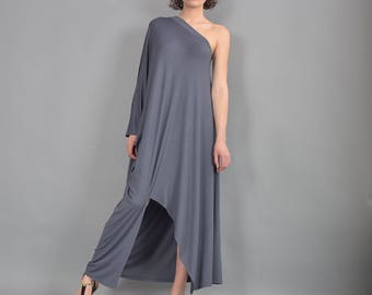 Gray Maxi Dress. Dress, Long Dress. Party dress. Asymmetric dress. Woman dress. Maxi Dress. Loose Dress. Summer Dress. UM-216-VL