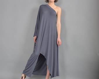 Gray Maxi Dress. Dress, Long Dress. Party dress. Asymmetric dress. Woman dress. Maxi Dress. Loose Dress. Summer Dress. UM-216-VL