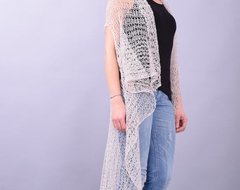 Hand Knit vest,Sleeveless vest, Hand knit mesh cloak,Asymmetric top,sheer vest,Mesh top,shrug, hand knit wrap top,Linen top,UrbanMood,K127LN