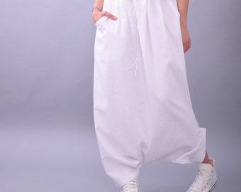 Linen skirt pants. White pants. Loose pants. Harem linen pants. Summer skirt pants. Long oriental skirt.Summer skirt pants.White pants.267LN