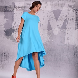 Turquoise Dress. Knee length dress. Midi dress. Caftan. Loose dress. Oversize dress.Maternity tunic.Bohemian dress.Plus size dress.um-197-vl
