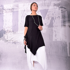 Tunic. Asymmetrical Tunic. Plus Size Tunic. Oversized Tunic. Black Tunic Top. Loose Tunic. Short Sleeves Top by UrbanMood. UM-142-VL