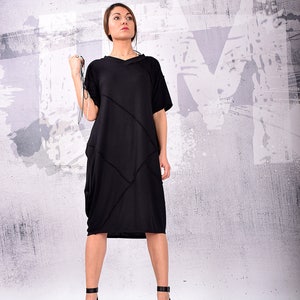 Black Dress, Midi Dress, Maternity dress, Wide dress, V neckline dress, 3/4 sleeved dress, casual dress, oversize dress UrbanMood UM-132-CO image 2