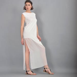 Tunic dress, Ivory  sheer dress, long asymmetrical tunic,white tunic dress, maxi top, tunic top off white, woman tunic white, UM230VLCH