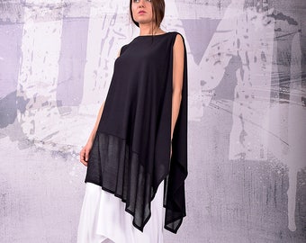 Tunic, Asymmetrical Tunic, Plus Size Tunic, Oversized Tunic, Black Tunic Top, Loose Tunic, Sleeveless Top,maxi tunic,UrbanMood - UM-140-VL