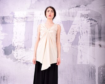 Top, Sleeveless top, Asymmetric Top, Cotton Top, Blouse, Tunic, Tank Top, Cream Top, Casual Top, Fancy Top by UrbanMood - UM-134-CO