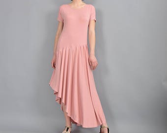 Pink Maxi Dress, Dress, Ruffele Dress, Boho dress, Asymmetric dress, Woman dress, Maxi Dress, Loose Dress, Summer Dress, UrbanMood UM-234-VL