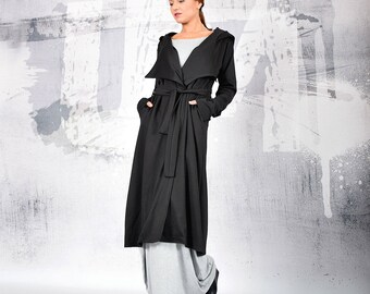 Black Coat, Long Coat, Winter Coat, Woman Coat, Spring Coat, Plus Size Coat, Loose Coat, Black Women's Jacket, Long Jacket, Blazer, UM207PU