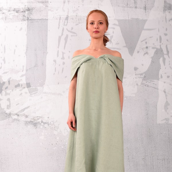 NEW Linen Dress. Summer sleeveless midi dress. Green linen dress. A-line, bare shoulders dress. Custom made dress. Handmade dress. UM307LN