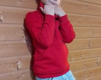 Red Cotton Fleece Sweater with Pockets for Kids, KD803CF
