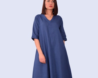 Blue Linen Dress,Spring/summer linen dress,Kaftan linen dress,Maxi long linen dress,Custom made dress,Sustainable dress,Linen Dress,UM304LN