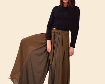 Summer Palazzo Pants with wide legs, high waist, belt. Bohemian flare pants, skirt pants, women pants, boho pants, relaxed pants. UM316VLCH