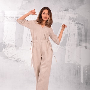 Women Linen Jumpsuit, Loose Linen Overall, Plus Size Linen Clothing, Summer Linen Jumpsuit, Natural Linen Jumpsuit, Linen Romper Plus Size