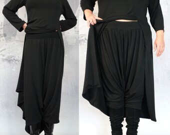 Knit Black Pants, 7/8 Pants, Harem Pants, Loose Oriental Pants, Skirt Pants, Knit Skirt Pants, Black Woman Pants, Drop Crotch pants, 285PT