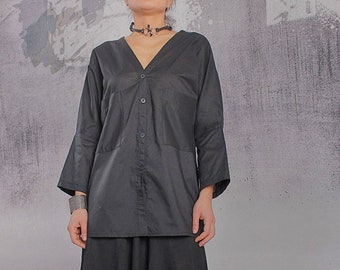Camisa / Blusa negra / Blusa algodón cuello V / camisa algodón - TA-003-CO
