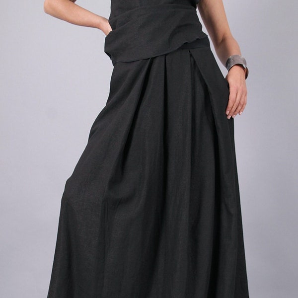 Maxi Linen Skirt, Long Skirt, Floor length Skirt, Black Linen Skirt, Maxi Skirt, Long Skirt,Skirt with Pockets,Linen Clothing, CO-NARA-LN