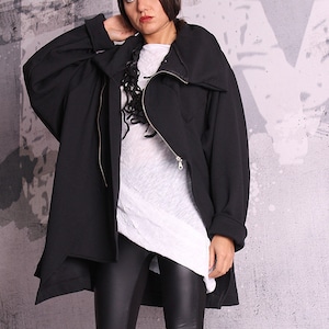 Hoodie coat, Women Jacket,Autumn coat, Extravagant black coat, quilted cotton jacket, black sweatshirt, black blazer, hood UM-050-QC image 3