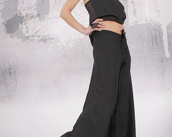 Women Pants, Black linen pants, Wrap pants, Wide pants, Long pants, UrbanMood, Palazzo Wrap Pants, Linen Wrap Pants, Plus size  FP-JOYA-LN