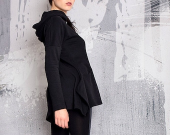 Sudadera con capucha negra extravagante, chaqueta de algodón acolchada, sudadera negra, blazer negro, sudadera con capucha, sudadera con capucha negra, urbanmood - Um-188-QC