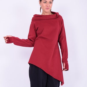 Women tunic. Cotton tunic top. Plus size. Long tunic. Red tunic.Quilted cotton tunic.Women sweatshirt.Long sleeves tunic.Made to order.274QC image 1