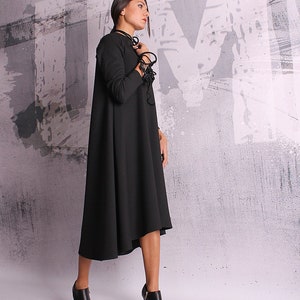 Black dress, A line dress, loose tunic, maternity dress, tunic dress, long sleeved dress, black tunic - UM-049-PU