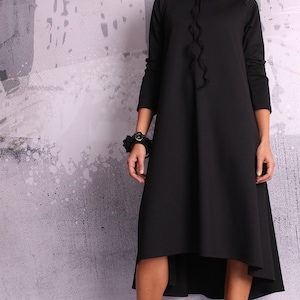 A line dress. Loose tunic. Maternity dress. Tunic dress. Long sleeved dress. Black tunic. Black dress. UM-049-PU image 1