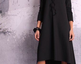 black tunic dress with sleeves