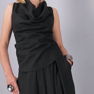 Linen Top, Sleeveless blouse, Tank top,Linen black top,Summer linen top, Stand  collar top, Linen top women,Minimalist linen top, CO-NOLI-LN