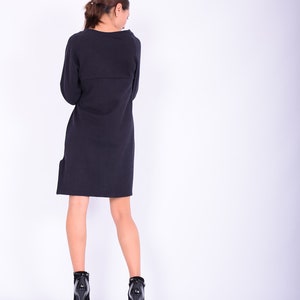 Black mini dress, Sweatshirt dress, Sweaterdress,Long sleeved dress,Quilted cotton dress, Mini cotton dress, Mini dress, Casual dress, 272QC image 6