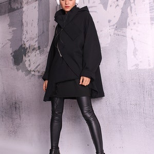 Extravagant black coat, quilted cotton jacket, black sweatshirt, black blazer, hoodie,cotton coat, jacket with hood, loose fit UM-050-QC image 1