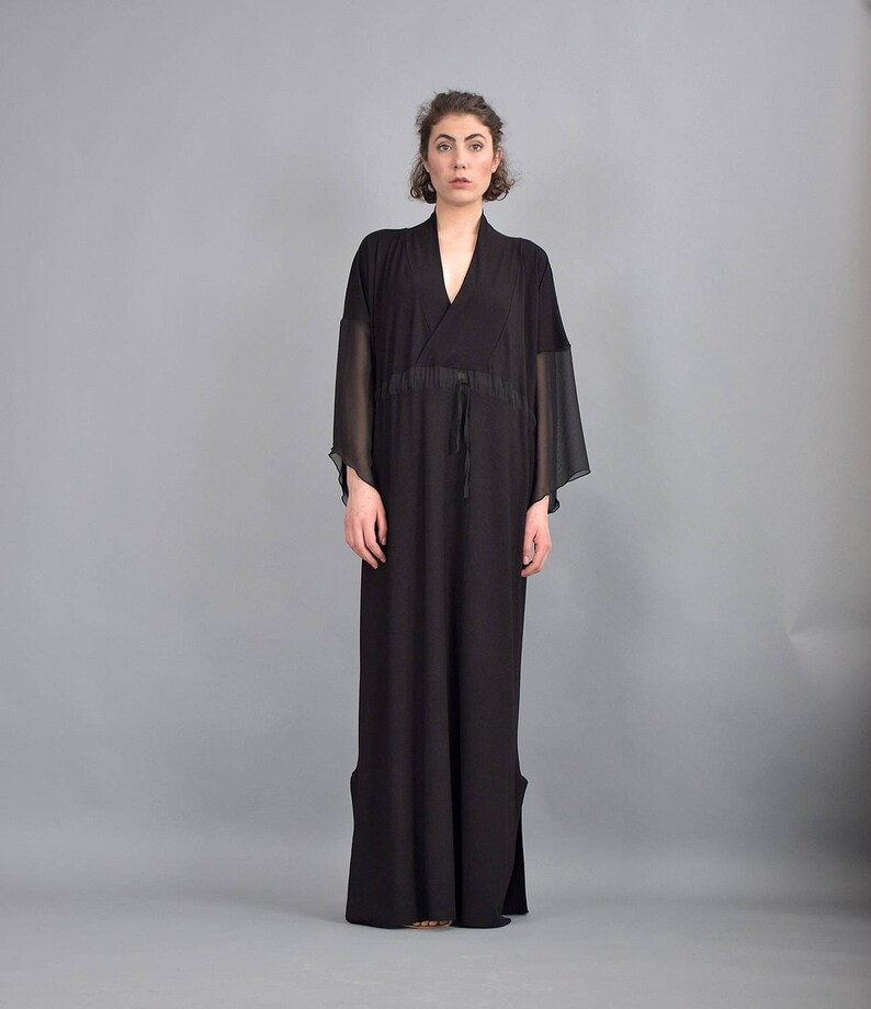 Woman dress, Black maxi dress, Kaftan dress, Caftan, Loose dress, Long dress, Long sleeves dress, Black dress, Plus size dress UM-221-VLCH image 9