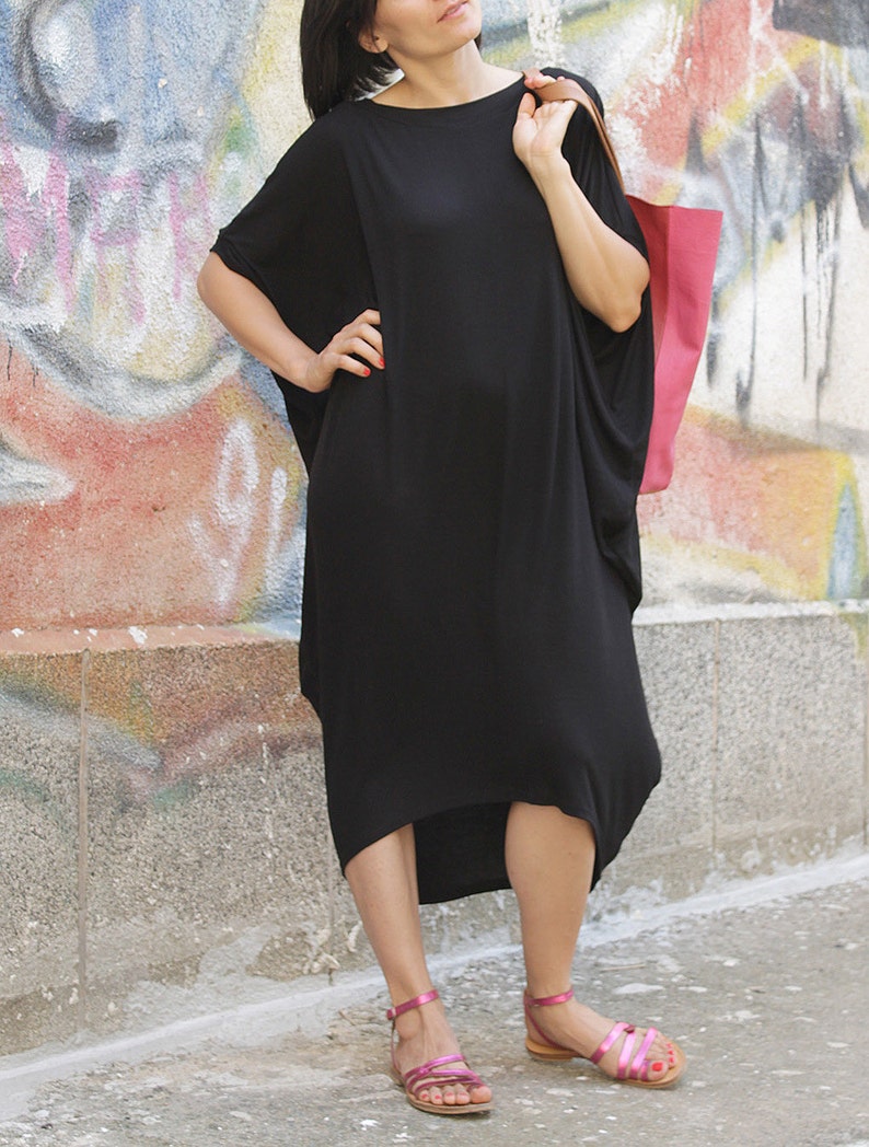 Dress Loose Dress Maxi Dress Black Extravagant Asymmetric - Etsy
