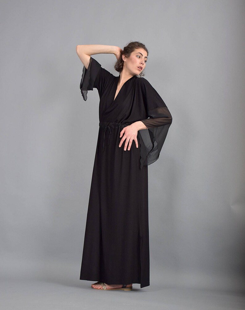 Woman dress, Black maxi dress, Kaftan dress, Caftan, Loose dress, Long dress, Long sleeves dress, Black dress, Plus size dress UM-221-VLCH image 8