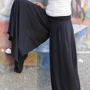 Pants. Black pants. Wide skirt pants. Long wide pants. Extra long pants. Casual pants. Jersey pants. Plus size pants. CO-ANNY-VL image 5