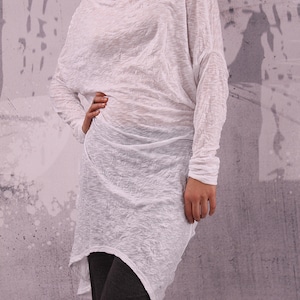 White top/ extravagant tunic/asymmetric tunic dress, plus size tunic, oversize dress, long sleeved dress,  - UM-CL006-VL