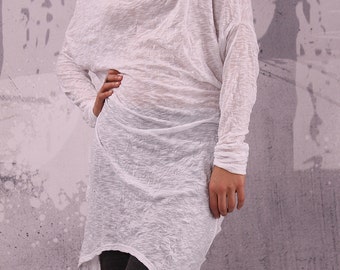 White top/ extravagant tunic/asymmetric tunic dress, plus size tunic, oversize dress, long sleeved dress,  - UM-CL006-VL