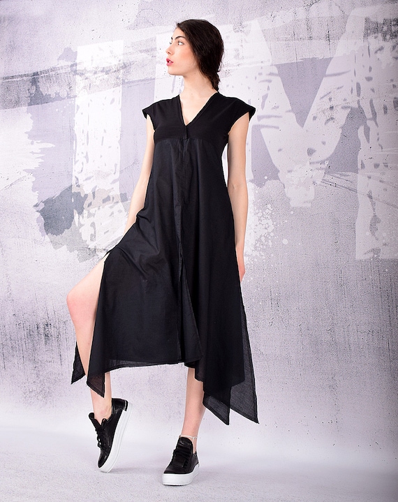 Midi Dress, Black Dress, Maternity Dress, Over Sized Dress, Wide Dress,  Short Sleeved Dress, Asymmetric Dress, Casual by Urbanmood-um-123-vl - Etsy