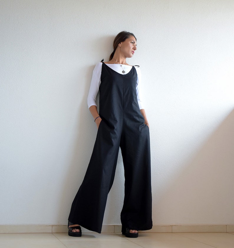 Black linen jumpsuit, Sleeveless jumpsuit, Jump suit, Plus size jump suit, Over sized jumpsuit, Loose union suit, by UrbanMood,UM249LN #6 Dark Blue