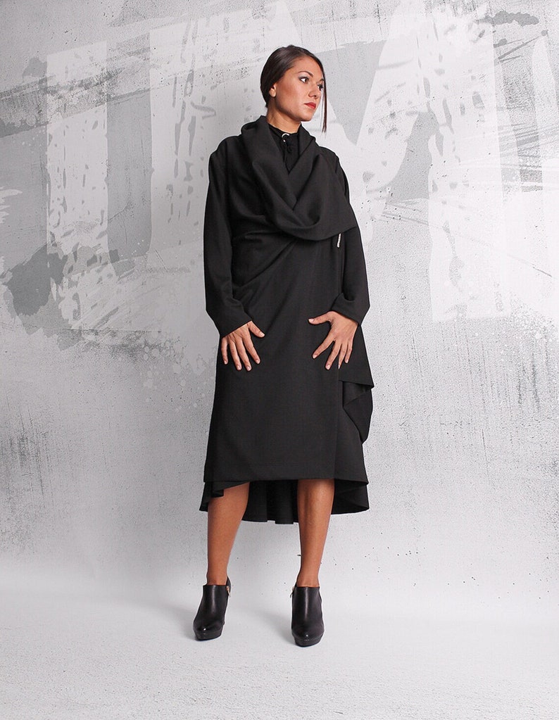 Extravagant black coat, asymmetric jacket, woman coat, black vest, black blazer, asymmetric coat UM-048-PU image 1