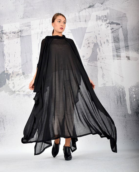 Women s Black Sheer Cape Tunic Black Cape Transparent Cloak