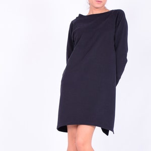 Black mini dress, Sweatshirt dress, Sweaterdress,Long sleeved dress,Quilted cotton dress, Mini cotton dress, Mini dress, Casual dress, 272QC image 4