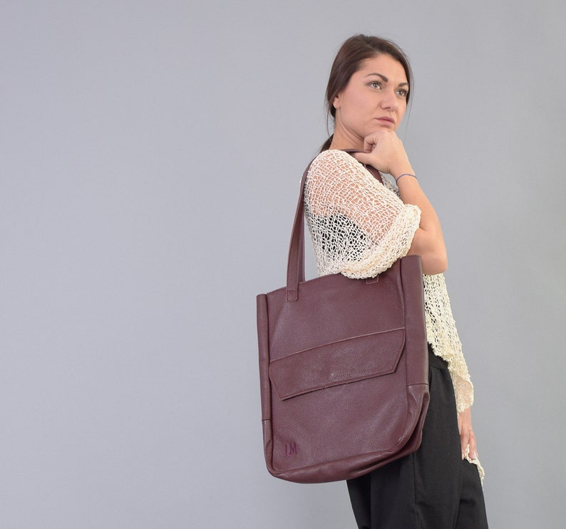 New,Red Wine bag,Genuine leather bag,burgundy bag, Large tote bag,Large tote, Leather tote, Tote bag, high quality bag,leather purse,B003RW image 5