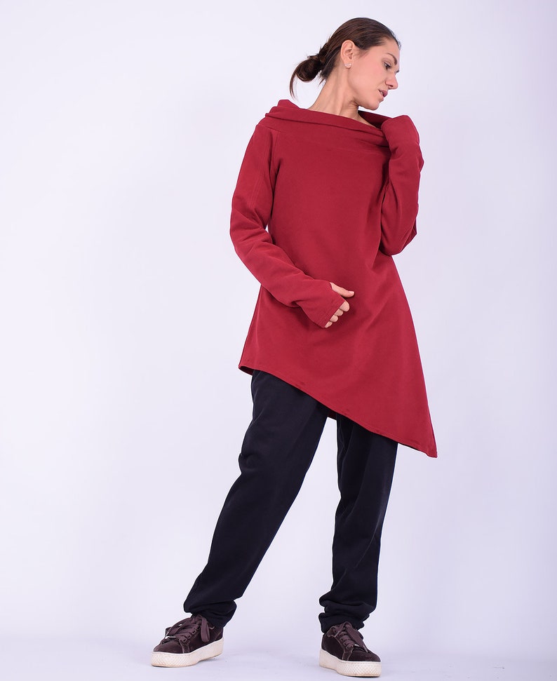 Women tunic. Cotton tunic top. Plus size. Long tunic. Red tunic.Quilted cotton tunic.Women sweatshirt.Long sleeves tunic.Made to order.274QC image 5