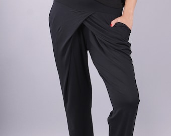 Pants, Woman Pants, Black long loose pants, Extravagant pants, Jersey pants, Long pants - UM-060-VL
