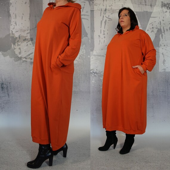 Hooded Dress. Fall Clothing. Sweatshirt Dress. Winter Dress. Warm Dress. Dress with sleeves. Extra Long sweatshirt. Long Hoodie. UM282QC