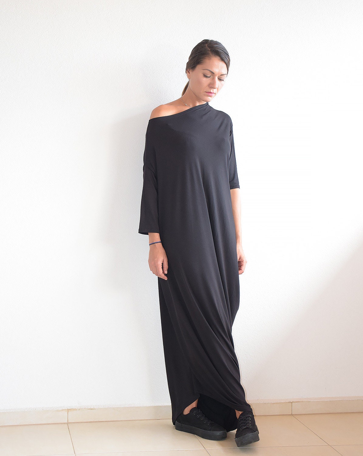 Maxi Dress Black Maxi Dress 3 4 Sleeve Dress Summer Dress Etsy UK