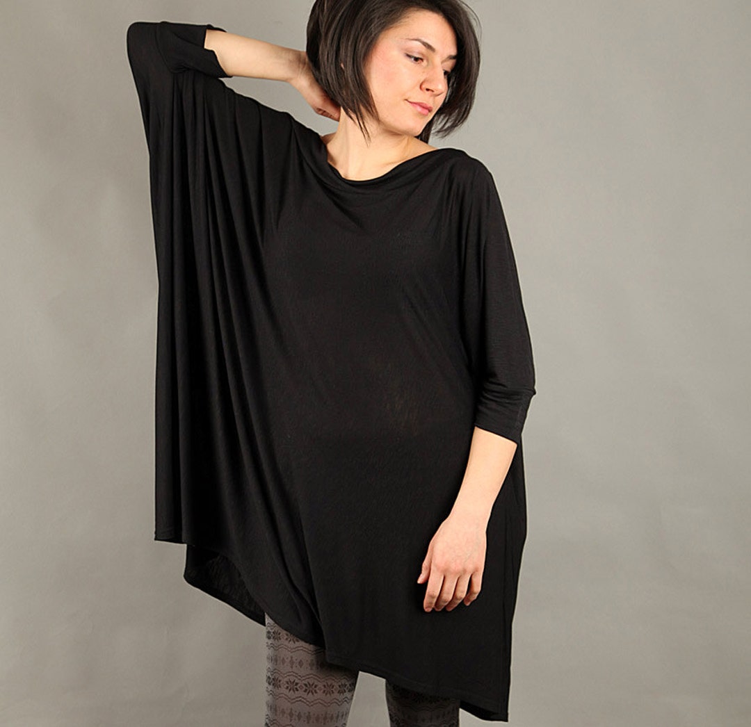 Black Top Extravagant Tunic Asymmetric Tunic Dress Plus - Etsy