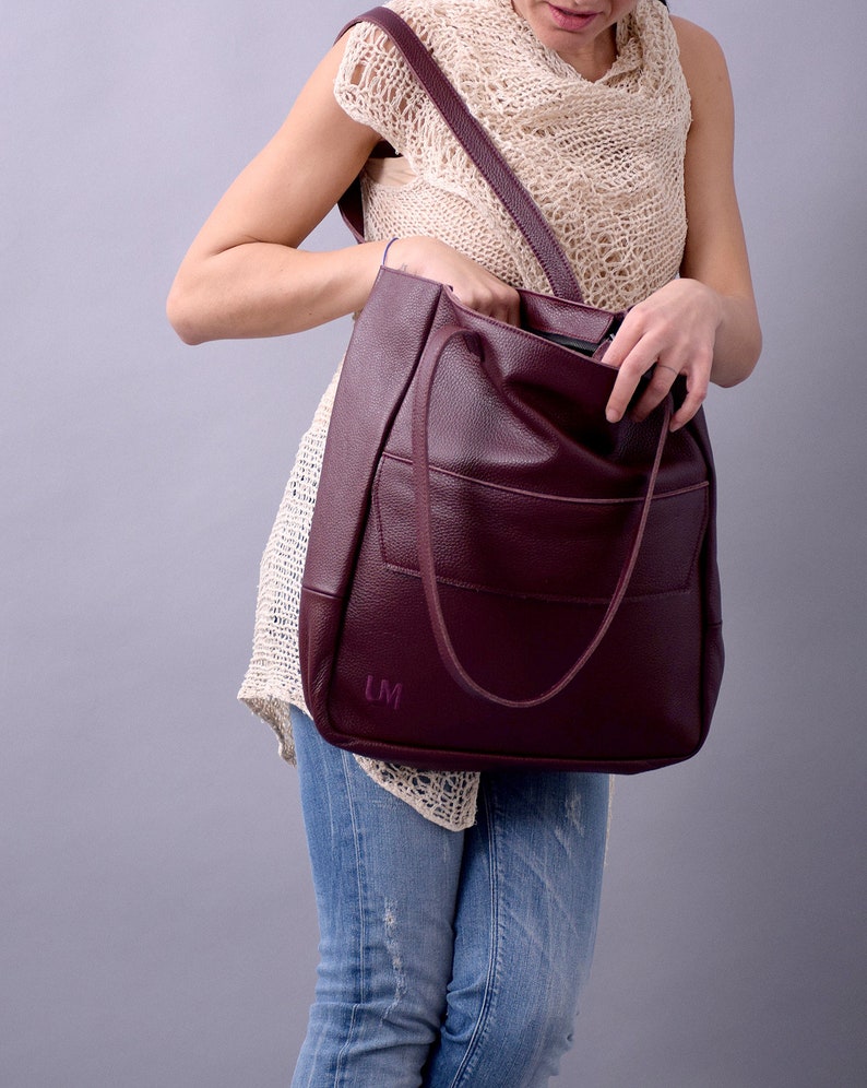 New,Red Wine bag,Genuine leather bag,burgundy bag, Large tote bag,Large tote, Leather tote, Tote bag, high quality bag,leather purse,B003RW image 2